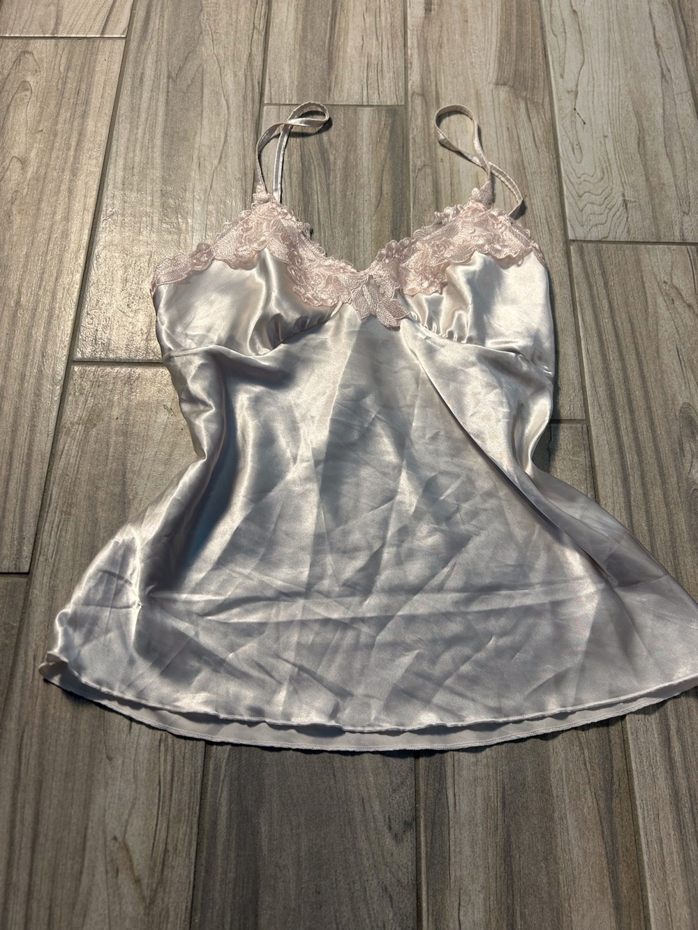 White Satin Pink Lace Trim Camisole Med/Lg Feminine Dainty